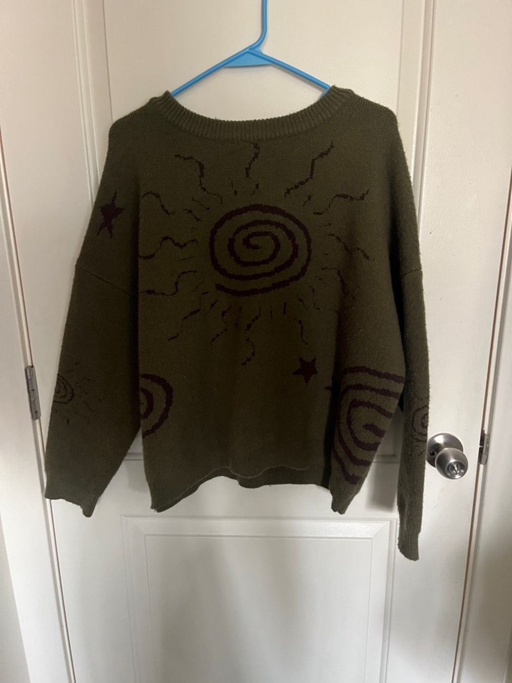 Olive Green Sun Spiral Knit Sweater - Women's
